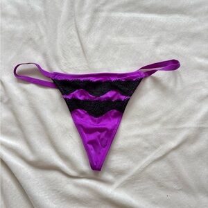 Victoria's Secret Violet and Black Lace Satin G-String
